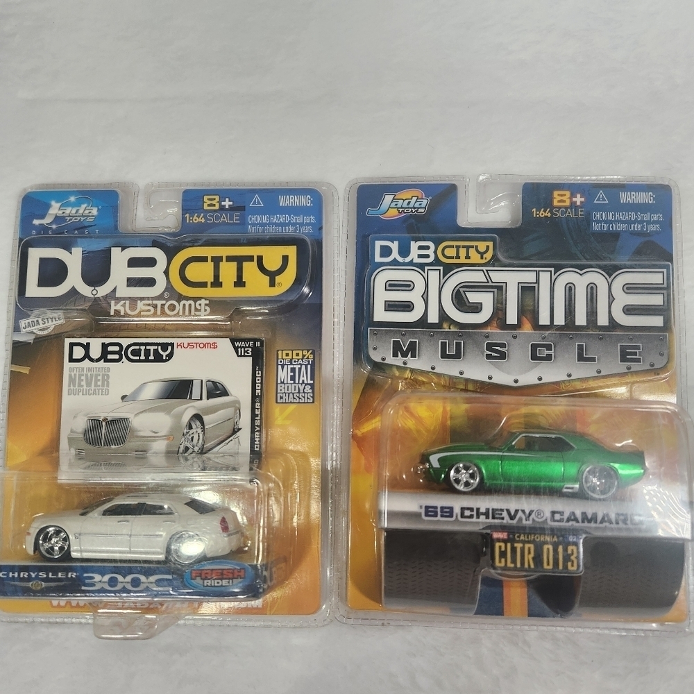 Green 69 Chevy Camaro and White Chrysler 300C Die-Cast Cars from DUB City - Picture 1 of 7